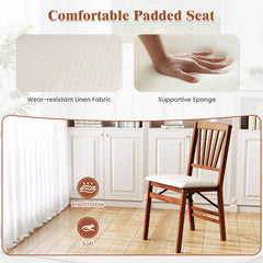 Folding Dining Chairs Set of 2 with Padded Seat and Rubber Wood Frame
