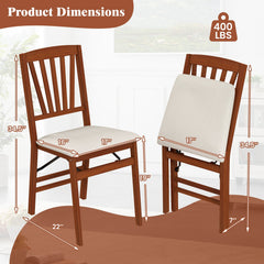 Folding Dining Chairs Set of 2 with Padded Seat and Rubber Wood Frame