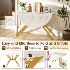 Folding Dining Table 47 Inch Extendable Round Kitchen Table with Drop Leaves