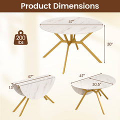 Folding Dining Table 47 Inch Extendable Round Kitchen Table with Drop Leaves