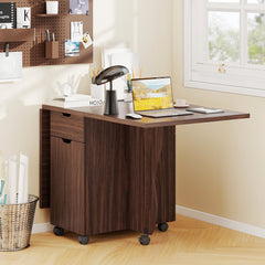 Folding Dining Table 3-in-1 Space-Saving Drop Leaf Kitchen Table with Lockable Wheels