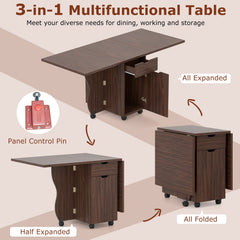 Folding Dining Table 3-in-1 Space-Saving Drop Leaf Kitchen Table with Lockable Wheels