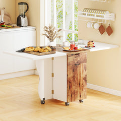 Folding Dining Table 3-in-1 Space-Saving Drop Leaf Kitchen Table with Lockable Wheels