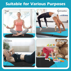 10 Feet x 4 Feet x 2 Inch Folding Exercise Mat with Hook and Loop Fasteners-Navy