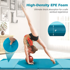10 Feet x 4 Feet x 2 Inch Folding Exercise Mat with Hook and Loop Fasteners-Blue