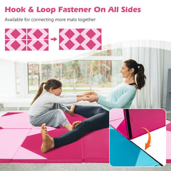 10 Feet x 4 Feet x 2 Inch Folding Exercise Mat with Hook and Loop Fasteners-Hot Pink