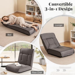 Folding Floor Chair Convertible Lazy Chair with 14-Poistion Adjustable Backrest-Gray