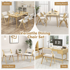 Set of 2 Folding Kitchen Dining Chairs with Rubber Wood Legs-Natural