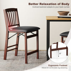 Set of 2 Counter Height Chairs Folding Kitchen Island Stool with Padded Seat-Brown