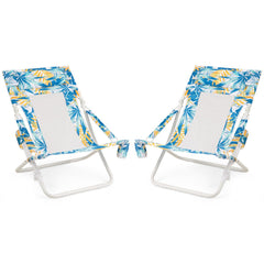 Folding Low Beach Chair Set of 2 Patio Sling Chairs with Padded Head Pillow