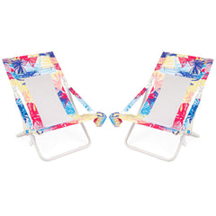 Folding Low Beach Chair Set of 2 Patio Sling Chairs with Padded Head Pillow