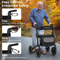 Folding Rollator Walker for Seniors with Seat for All Terrain-Black