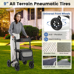 Folding Rollator Walker for Seniors with Seat for All Terrain-Black