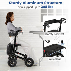 Folding Rollator Walker for Seniors with Seat for All Terrain-Black