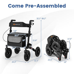 Folding Rollator Walker for Seniors with Seat for All Terrain-Black