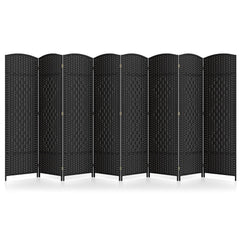 8-Panel Folding Room Divider with Hand-Woven Texture and Solid Wood Frame