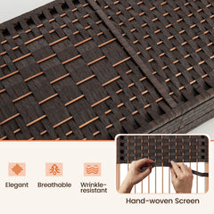 8-Panel Folding Room Divider with Hand-Woven Texture and Solid Wood Frame