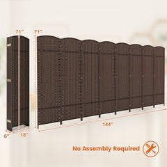 8-Panel Folding Room Divider with Hand-Woven Texture and Solid Wood Frame