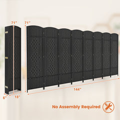 8-Panel Folding Room Divider with Hand-Woven Texture and Solid Wood Frame