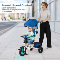 Folding Tricycle Baby Stroller with Reversible Seat and Adjustable Canopy-Blue