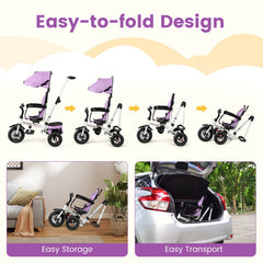 Folding Tricycle Baby Stroller with Reversible Seat and Adjustable Canopy-Pink