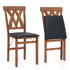 Folding Wooden Dining Chair Set of 2 Faux Leather Upholstered Kitchen Armless Chairs