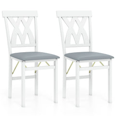 Folding Wooden Dining Chair Set of 2 Faux Leather Upholstered Kitchen Armless Chairs