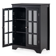 Freestanding Display Storage Cabinet with 2 Glass Doors and Adjustable Shelves