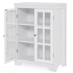 Freestanding Display Storage Cabinet with 2 Glass Doors and Adjustable Shelves
