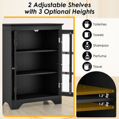 Freestanding Display Storage Cabinet with 2 Glass Doors and Adjustable Shelves