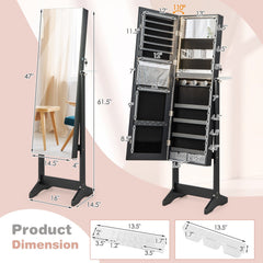 Freestanding Jewelry Cabinet with Full Length HD Mirror-Black