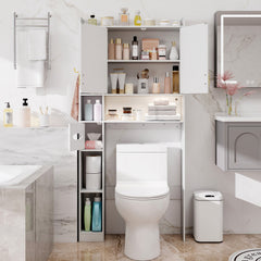 Freestanding Storage Cabinet Above Toilet with 2-Door Cabinet-White