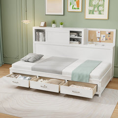 Twin/Full Size Wooden Daybed with 3 Drawers with Storage Shelves