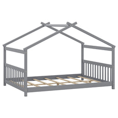 Full Size House Bed Montessori Floor Bed with Headboard