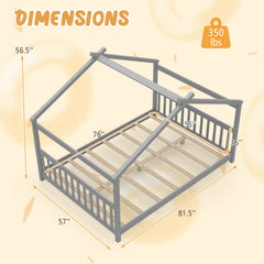 Full Size House Bed Montessori Floor Bed with Headboard