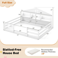Full Size Montessori Floor Bed with Storage Compartments and Shelf