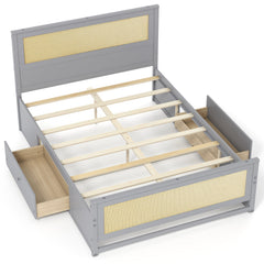 Full Size Rattan Bed Frame with Storage Drawers