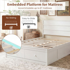 Full Size Wooden Platform Bed Frame with Storage Drawers
