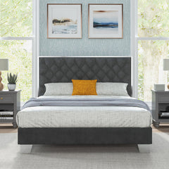 Full/Queen Size Upholstered Bed Frame with Velvet Headboard