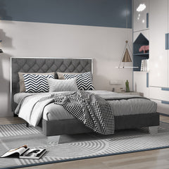 Full/Queen Size Upholstered Bed Frame with Velvet Headboard
