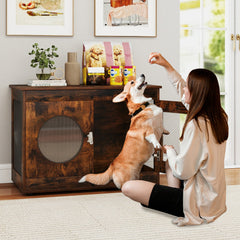 Furniture Style Dog Crate for Small and Medium Dogs with Translucent Window and Lockable Door-Rustic Brown