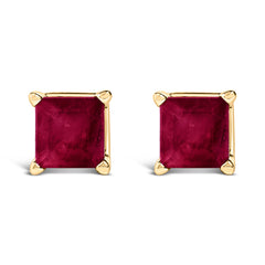 14K White Gold 5x5MM Princess Cut Purple Amethyst Solitaire Stud Earrings