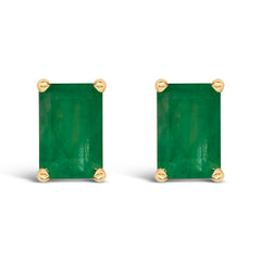 14K White Gold 6x4MM Emerald Shaped Amethyst Solitaire Stud Earrings