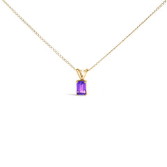 14K White Gold 6x4MM Emerald Cut Purple Amethyst Solitaire Pendant Necklace