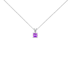14K White Gold 5x5 MM Square Shaped Purple Amethyst Solitaire Pendant Necklace