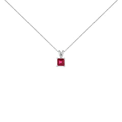 14K White Gold 5x5 MM Square Shaped Purple Amethyst Solitaire Pendant Necklace