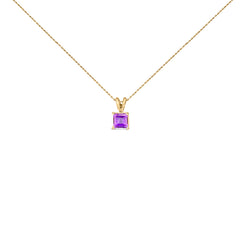 14K White Gold 5x5 MM Square Shaped Purple Amethyst Solitaire Pendant Necklace