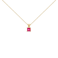 14K White Gold 5x5 MM Square Shaped Purple Amethyst Solitaire Pendant Necklace