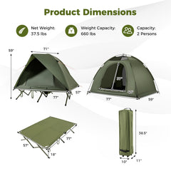 2-Person Camping Cot Tent Foldable Off-Ground Camping Combo for Adults