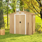 6 x 4 Feet Galvanized Steel Storage Shed with Lockable Sliding Doors-Natural